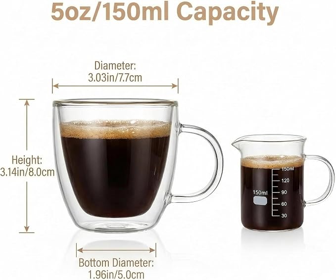 Double Wall Glass Coffee Mugs 5oz / 150ml, Stylish Tazas de Cafe Con Estilo - Image 5