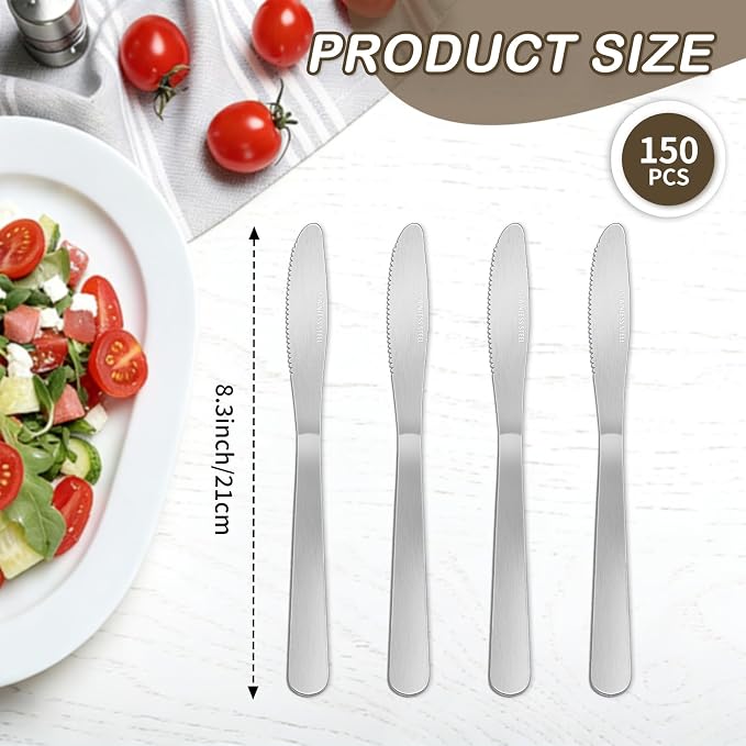 150 Pcs Stainless Steel Dinner Knives Bulk 8.3 Inches Spreader Knives - Image 2