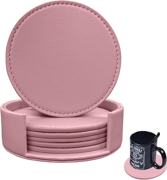 Coasters Set of 6 Soft Leather Drink Coaster Round Coaster by KEMMPER