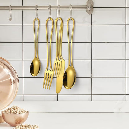 Gold Silverware Hollow 20 Piece Flatware Set - Image 3