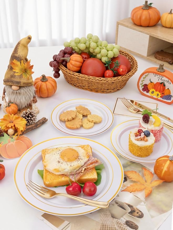 175PCS White and Gold Plastic Plates - Image 6