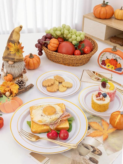 175PCS White and Gold Plastic Plates - Image 6
