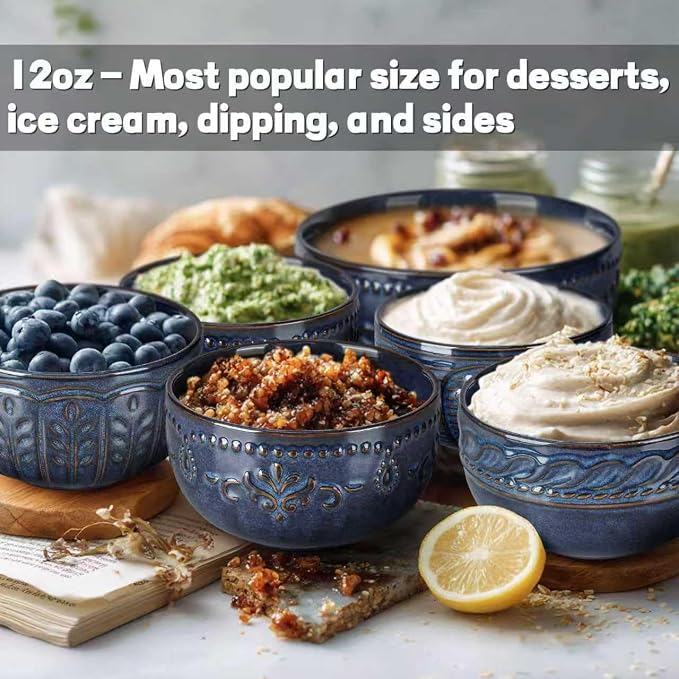Small Bowls Set of 4, 12 oz Ceramic Embossment Dessert Bowls, Bowl - Image 3