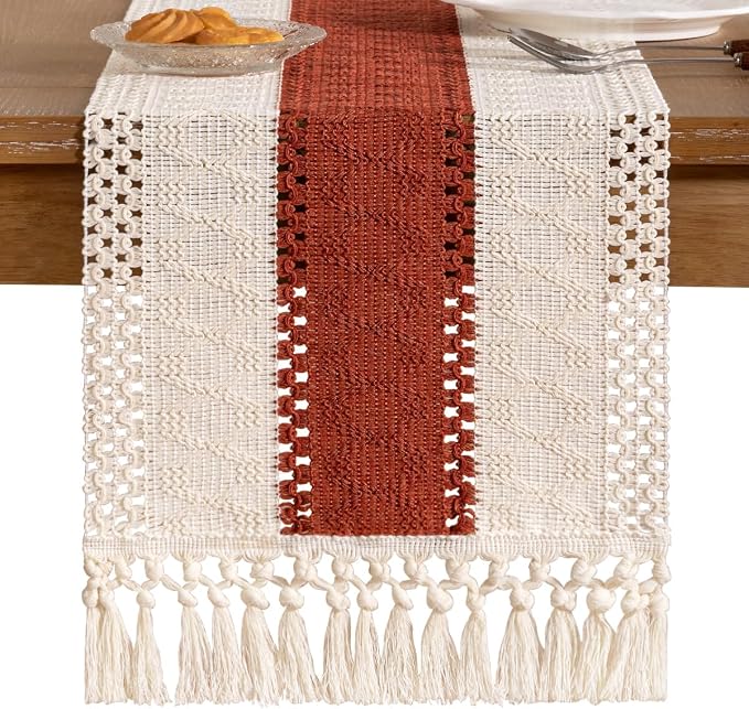 Boho Table Runner Summer Farmhouse Rustic Dining Dresser Scarf Home Decor | - Image 4