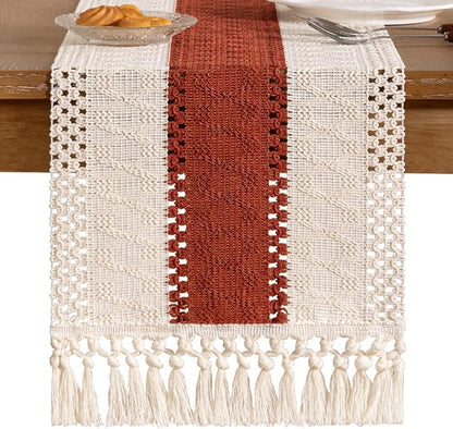 Boho Table Runner Summer Farmhouse Rustic Dining Dresser Scarf Home Decor | - Image 4