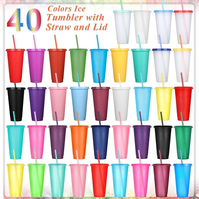 Honeydak 100 Pack Tumbler with Straw and Lid Bulk Glitter Plastic Cups Water - Image 3