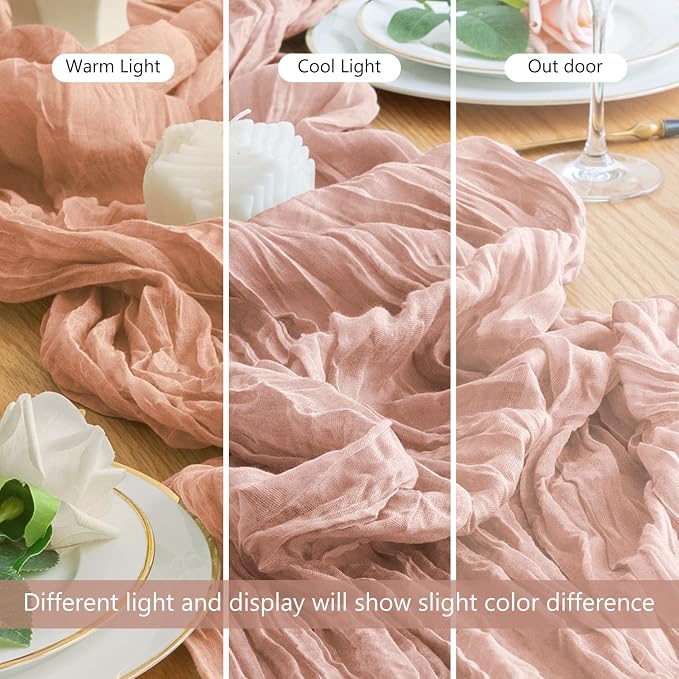 Cheesecloth Table Runner Dusty Pink 10FT Boho Gauze, 3 Pack | 120 Inch Cheese - Image 8