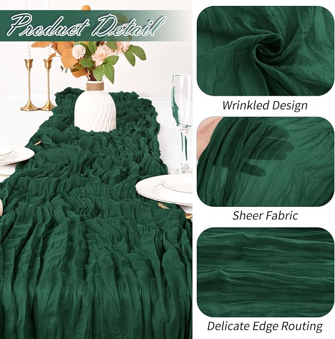 30 Pack Emerald Green Cheesecloth Table Runner 17 x 108 inch Cheese Cloth Table - Image 3