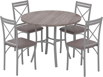 VECELO 5 Piece Dining Table Set for 4, Wood Grain Dinette with Chairs for Kitchen, Breakfast Nook, Small Space, Light Grey