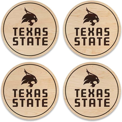 LazerEdge Texas State Bobcats Wooden Coaster Set - Maple Wood - Officially Licensed Product - 4-Pack