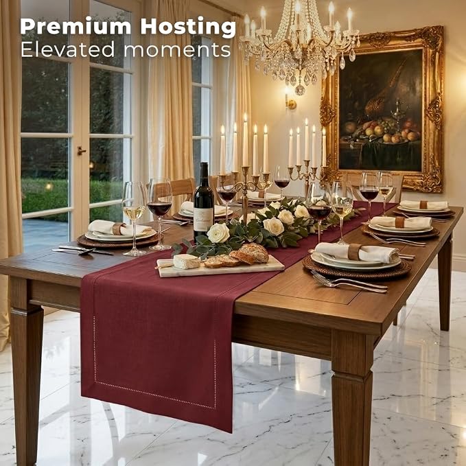 Signature Linen™ by D'Moksha Red Garnet Table Runner 108 Inches Long, 100% Pure - Image 3