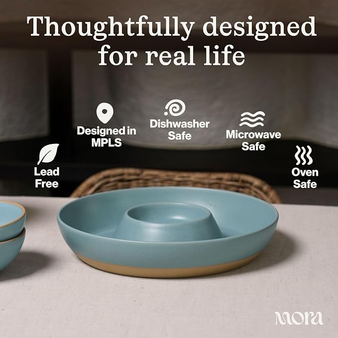 MORA Ceramic Chips and Dip Serving Tray: Large Divided Party Bowl Set - Image 4