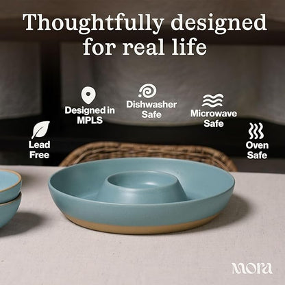 MORA Ceramic Chips and Dip Serving Tray: Large Divided Party Bowl Set - Image 4