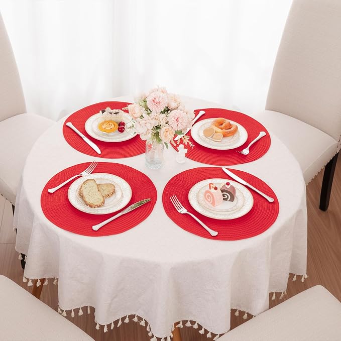 SHACOS Round Placemats Set of 4 Non Slip Washable Place Mats 15 inch Cotton - Image 9