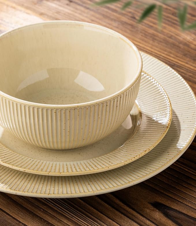 Ceramic Dinnerware Set for 4, 12-Piece Plates and Bowls Set | Lightweight - Image 4