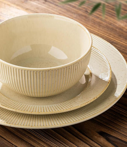 Ceramic Dinnerware Set for 4, 12-Piece Plates and Bowls Set | Lightweight - Image 4