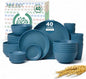 Wheat Straw Dinnerware Sets for 8, Microwave Dishwasher Safe Dish Set, Reusable by HOMIENLY