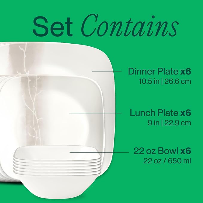 Corelle Vitrelle 18 Piece Glass Dinnerware Sets Rectangular Square Plate and - Image 3
