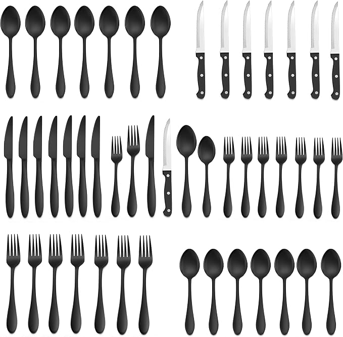 LIANYU 48-Piece Black Silverware Set by LIANYU