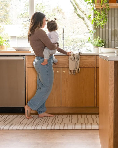 House of Noa Nama Standing Mat – Anti-Fatigue Cushioned Kitchen Mats for Floor | Ergonomic Bounce-Back Foam Kitchen Mats | Anti-Fatigue Mats for Kitchen & Standing | Nara Stripe Natural | 30" x 108"