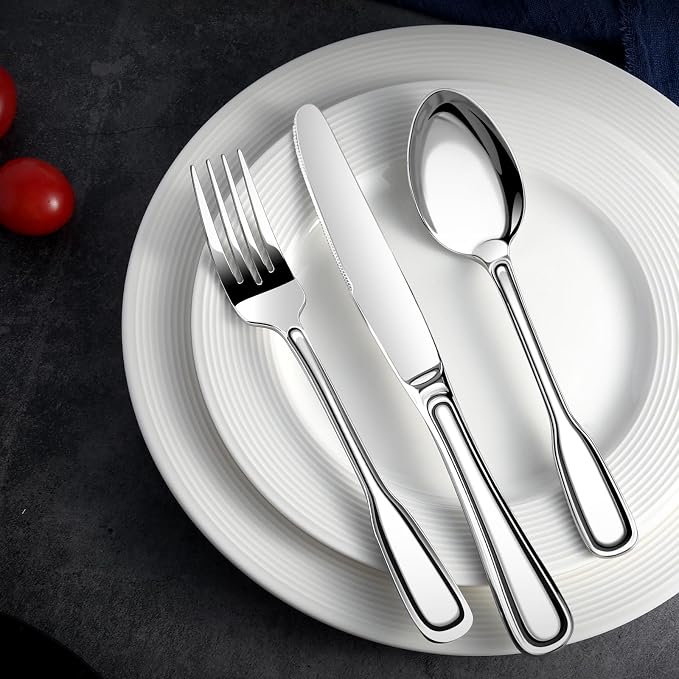 Silverware Set for 12, 60 Piece Boston Style Stainless Steel Flatware Set | - Image 4