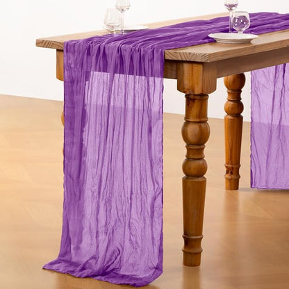 DeZerlor Dark Purple Cheesecloth Table Runners 2 Pack Fall Runners | 120Inch - Image 4
