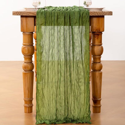 DeZerlor Olive Green Cheesecloth Table Runners 2 Pack Fall Runners | 120Inch - Image 3