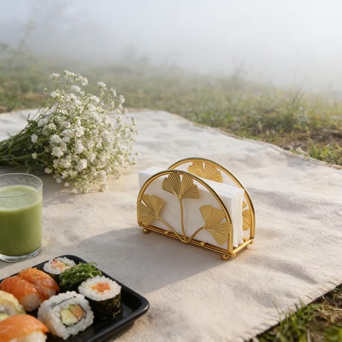 Elegant Iron Ginkgo Leaf Cocktail Napkin Holder Tabletop Decor Dispenser | - Image 8