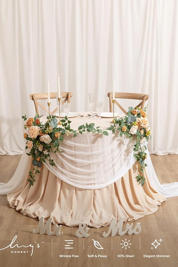Ling's Moment 14Ft Brilliant White Table Runner, Long Chiffon Table Runners | - Image 4