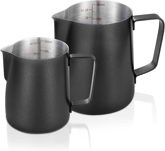 2 Pack Matte Black Milk Frothing Pitcher, 12oz/350ml & 20oz/600ml Espresso by Unknown