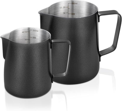 2 Pack Matte Black Milk Frothing Pitcher, 12oz/350ml & 20oz/600ml Espresso by Unknown