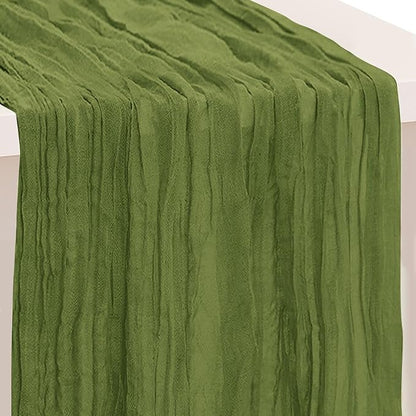 1 Pack Olive Green Cheesecloth Table Runner 35x120 Inch 10Ft Rustic Gauze by SuBleer