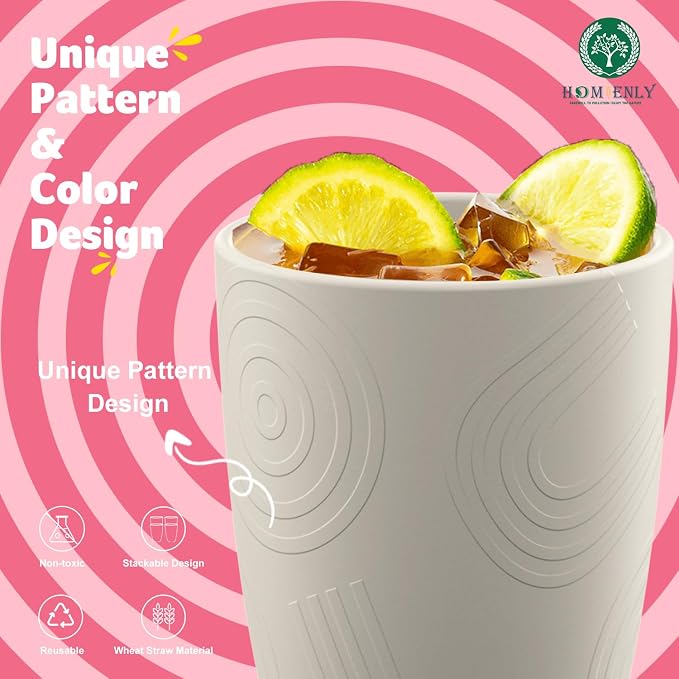 Homienly Wheat Straw Cups 8 PCS Plastic Cups Unbreakable Drinking Cup Reusable - Image 4