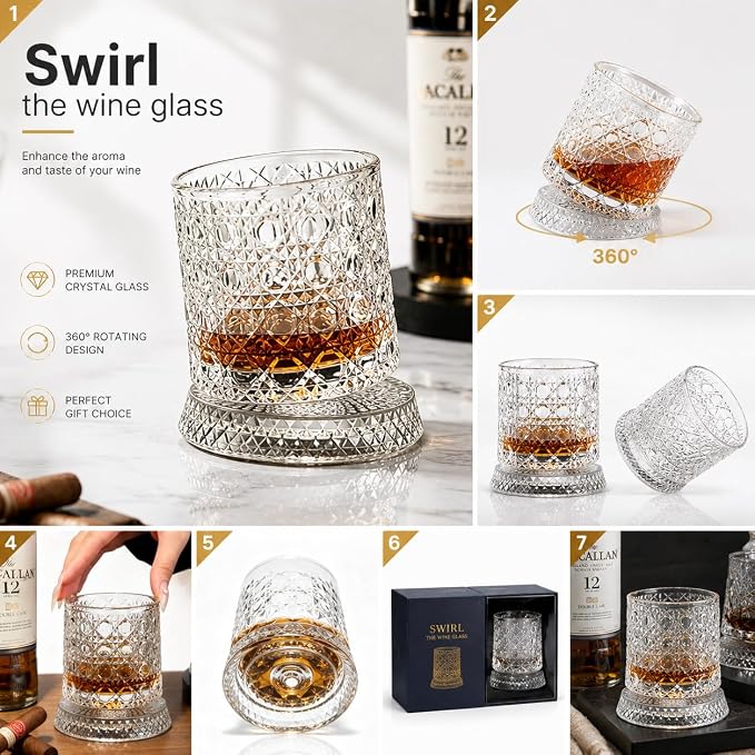 Rotating Whiskey Glass 280ML, Crystal Clear Crystal Spinning Drinking Glass - Image 6