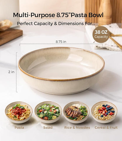 GBhome 8.75'' Large Pasta Bowls, 38oz Stoneware Pasta Serving Bowls Set of 4 - Image 3