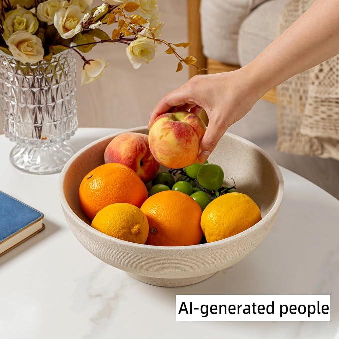 Large Decorative Fruit Bowl, 10.43" Modern Snack Candy Bowl Beige | Sandstone - Image 4