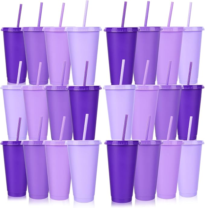24 Pack Plastic Tumblers with Lids and Straws, Reusable Cups with Lids Plastic by LEIFEOSH