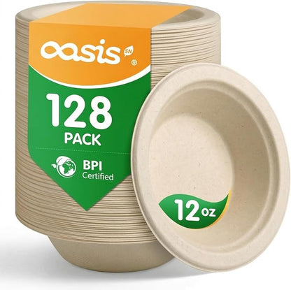 12 oz 128-Pack Compostable Soup Bowls, Disposable Paper Bowls by SustainableSolutions