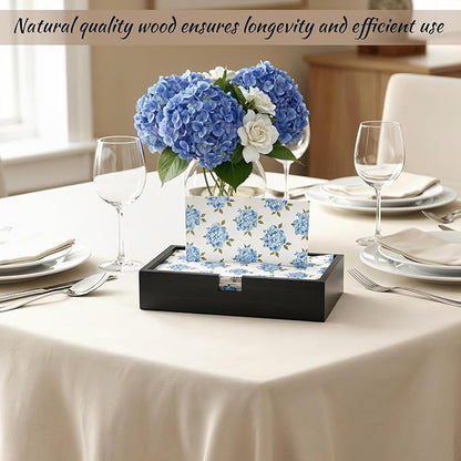 2 Pack Black Wooden Napkin Holder, Guest Towels Holder Flat Bathroom Napkin Tray Disposable Hand Towel Tray Cocktail Napkins Holders for Table Kitchen Counter Home Desk