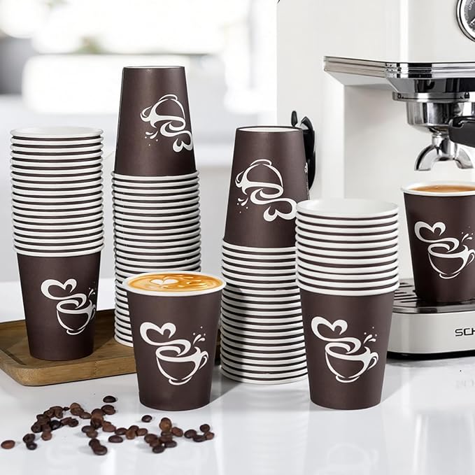 Clawsoff 400 Count 8 oz Paper Coffee Cups Disposable Hot Coffee Cups Brown | - Image 6