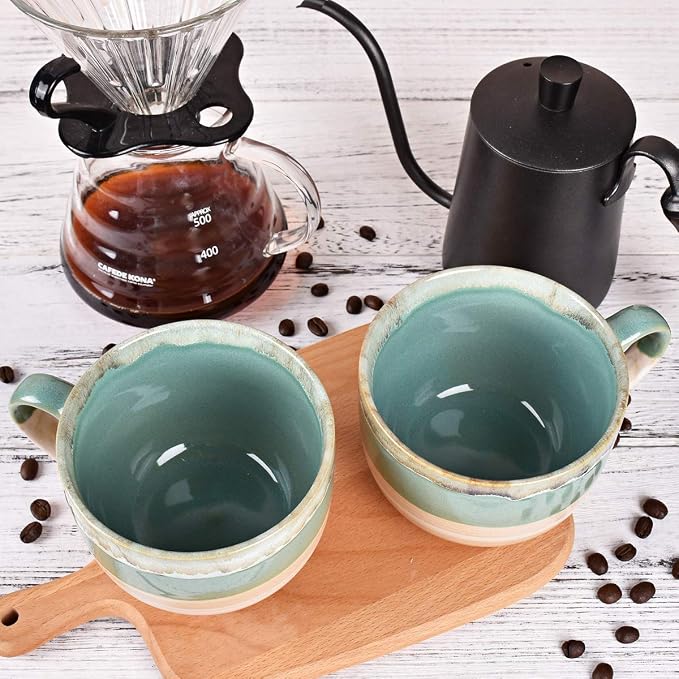 Bosmarlin Large Ceramic Coffee Mug Set of 2, Stoneware Jumbo Latte Mugs - Image 6
