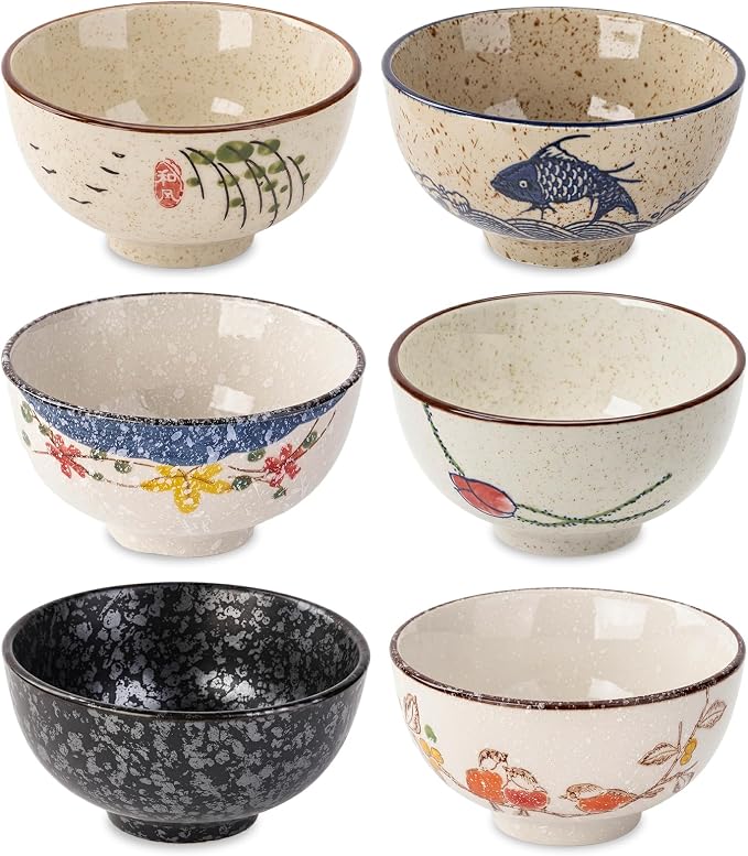 Japanese Rice Bowls Set of 6, 4.5 Inch 10 Oz Porcelain Miso Soup Bowls | by CHILDIKE