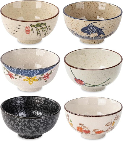 Japanese Rice Bowls Set of 6, 4.5 Inch 10 Oz Porcelain Miso Soup Bowls | by CHILDIKE