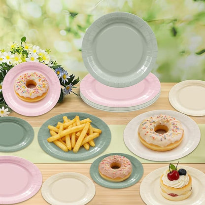 60pcs Pink and Sage Green Birthday Party Decorations, Serves 20 | Pink and - Image 4
