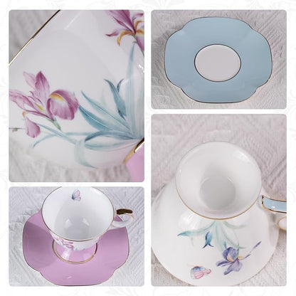 KAMMAK Ceramic Coffee Cups Saucers Set of 2, Porcelain Espresso Cups - Image 5