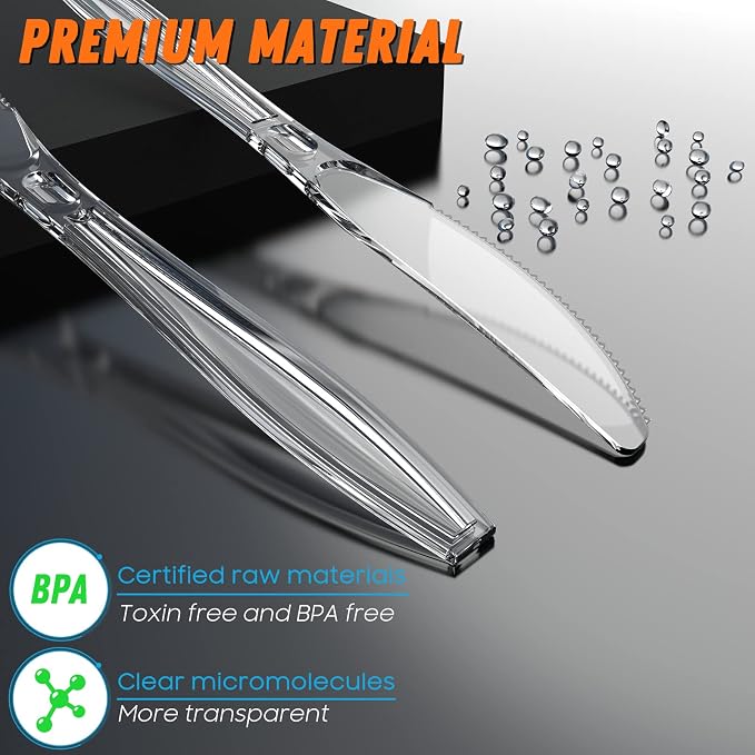 Dipoo 7.5" Clear Plastic Knives Heavy Duty Upgraded Heat Resistant & BPA Free - Image 2