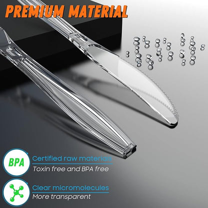 Dipoo 7.5" Clear Plastic Knives Heavy Duty Upgraded Heat Resistant & BPA Free - Image 2