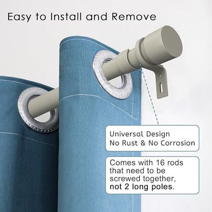 Curtain Rods for Windows 16 to 240 Inches Adjustable Length 1 Inch Diameter Window Curtain Rod with Aluminium End Cap, Brushed Nickel