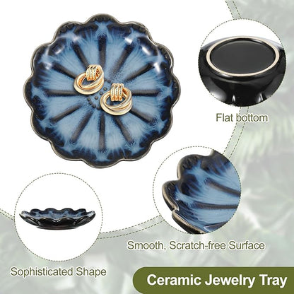 uxcell 2Pcs Ceramics Jewelry Plate, Sunflower Shape Key Holder Bowl for Entryway Table Decor Small Ring Tray Dish Gift for Women Girlfriend, Gradient Blue