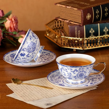KAMMAK Tea Cups and Saucers Set of 2, Porcelain Coffee Cups, JBE023 | Stackable - Image 7